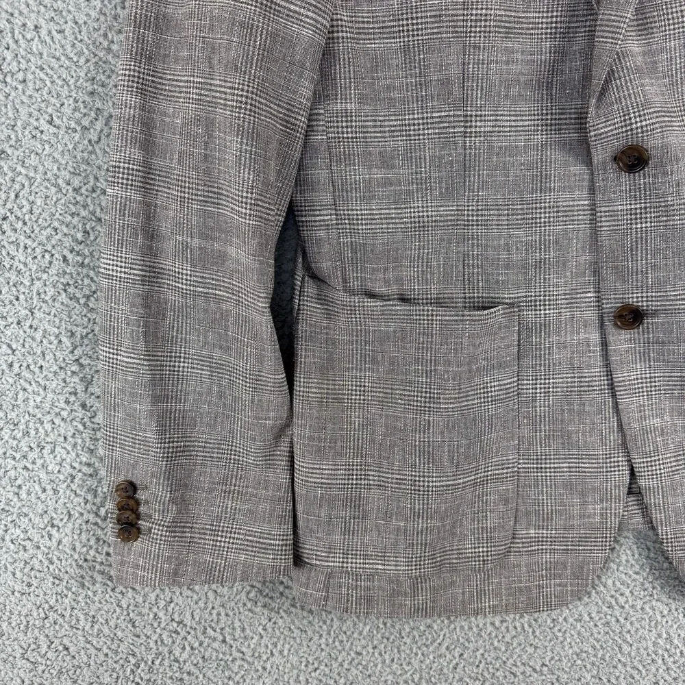 Banana Republic Blazer Mens 40R Gray Slim Fit Glen‎ Plaid Tollegno Italian Wool